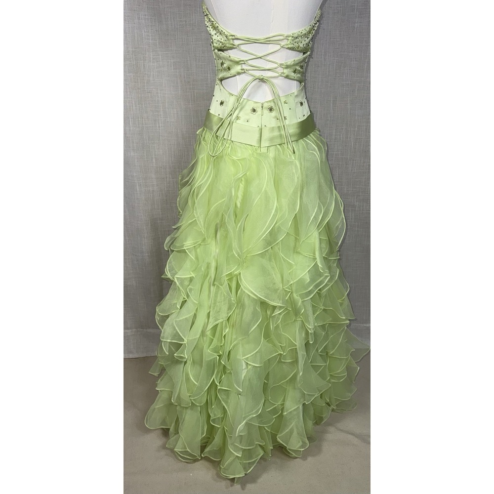 Vtg Prom Dress Gown Green Sz 4 Fairy Y2K Corset Beaded Ruffle Camille La Vie